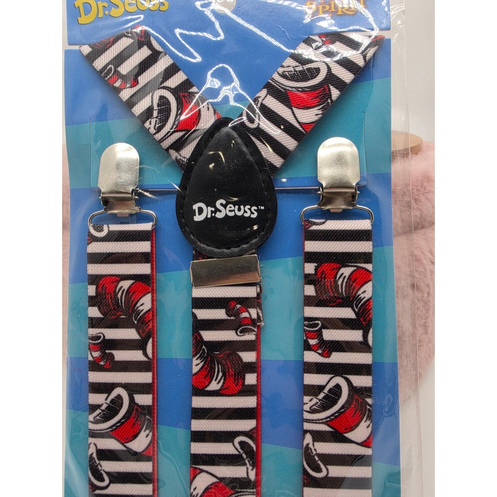 Spirit Halloween Dr. Seuss Suspenders and Pin Set Black and Red Halloween - Picture 4 of 12